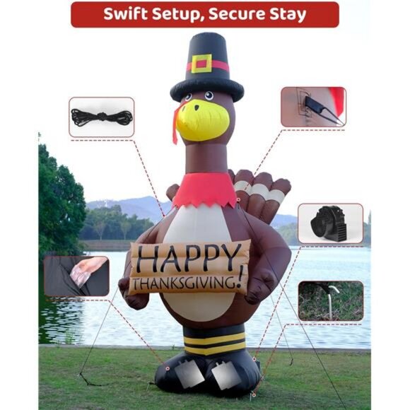 $_3.JPG 12FT Giant Blow Up Thanksgiving Inflatable Turkey Outdoor Decorations with LED